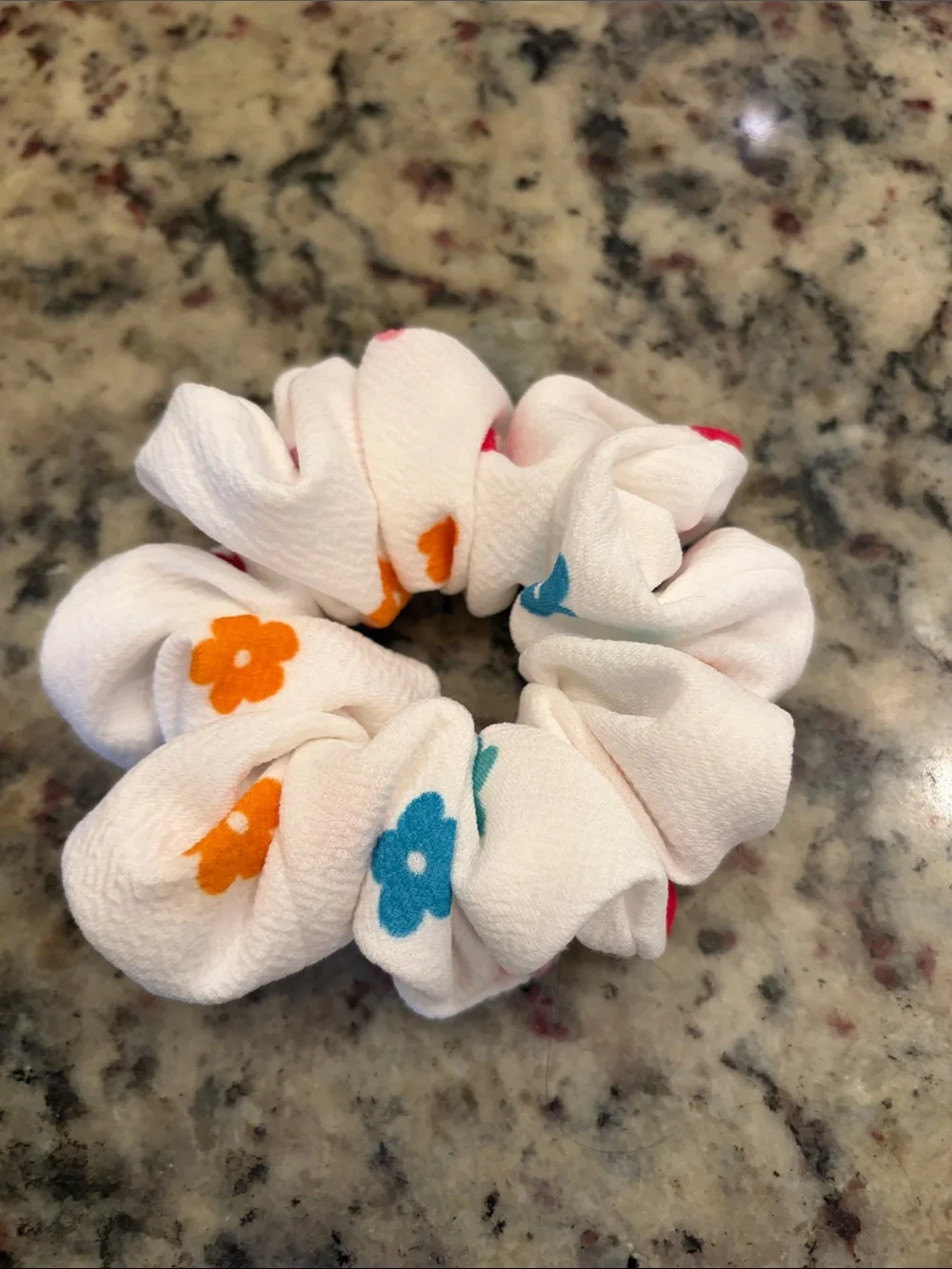 Hand Crafted Scrunchie Set - White, Red, Light Blue, Orange, Teal